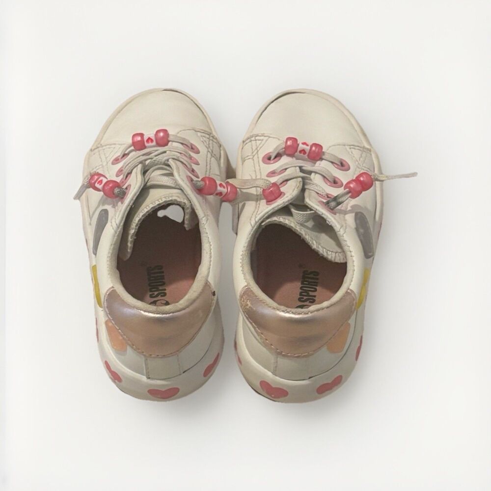 US Sports White and Pink Heart Kids Sneakers Size 10 Toddler Girls
